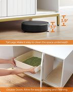 Feandrea Cat Litter Box Enclosure, Hidden Litter Box Furniture with Scratch Pad, Front Entry, Double Cabinet Doors, Modern Style, 31.5" Cat House Washroom Side End Table, White and Gold