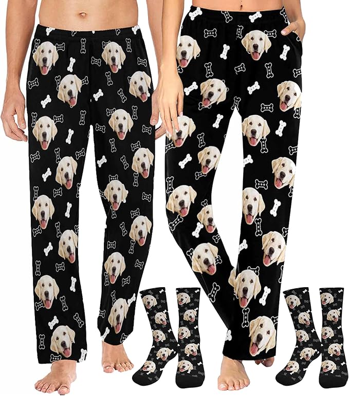 MyPupSocks Customized Face Pajamas Pants Sleep Bottoms for Men Women XS-2XL