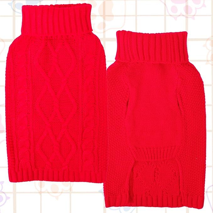 Xmas Dog Sweaters for Small Dogs Winter Dog Clothes Turtleneck Puppy Sweater Warm Pet Clothes Knitted Solid Cat Sweater Dogie Outfit XS~L(Red,S)