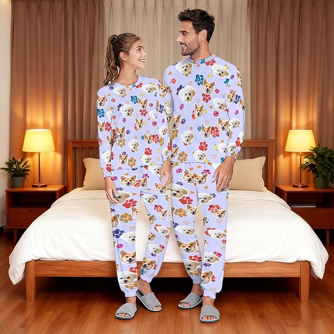 Artsadd Personalized Pajamas with Faces for Women Men Custom Christmas Pajamas Gifts for Family Couple, Funny Photo Pjs