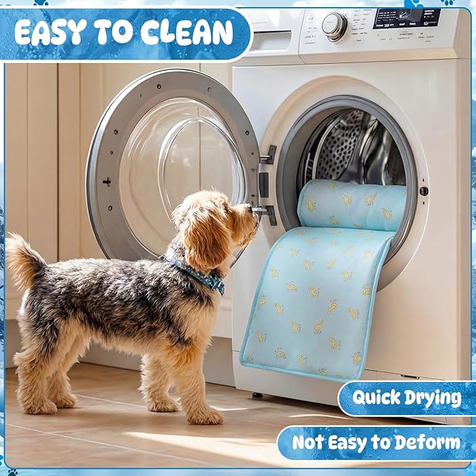 4 Pack Cooling Dog Mats with Supportive Pillow 23.6" x 31.5" Self Cooling Dog Pads Ice Silk Washable Pet Cool Mat Summer Cat Sleeping Pad with Storage Bag for Crate Bed Floor (Large, Blue)