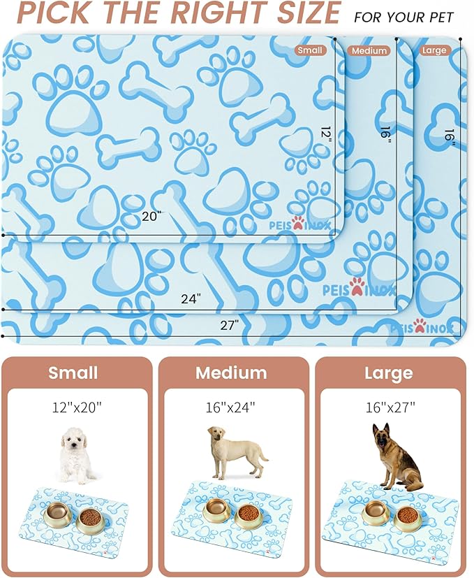 Cat Dog Food Mat, Rapid Water Absorption Dog Mat for Food and Water,100% Waterproof Cat Dog Bowl Mat, 16"x27"-Blue
