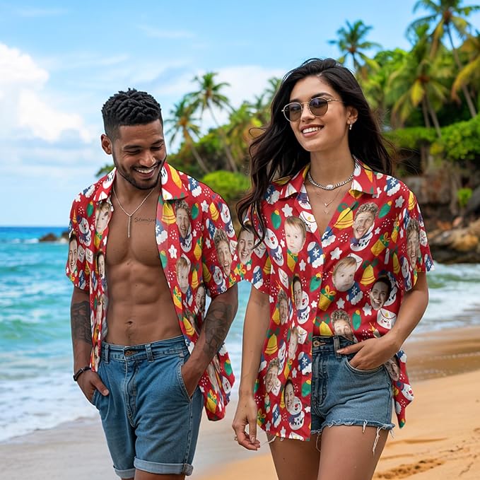 Custom Hawaiian Shirt with Face for Men, Unisex Tropical Beach Shirts Personalized Casual Funny Hawaii Button Down Shirts