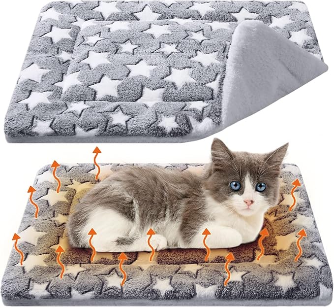 VitalCozy 2 Pack Self Warming Cat Mat Self Heating Pad Bed Reversible Machine Washable Reflects Body Heat Warm Thermal Pet Pad Crate Blanket for Feral and Indoor Cat(Star,22'' X 18'')