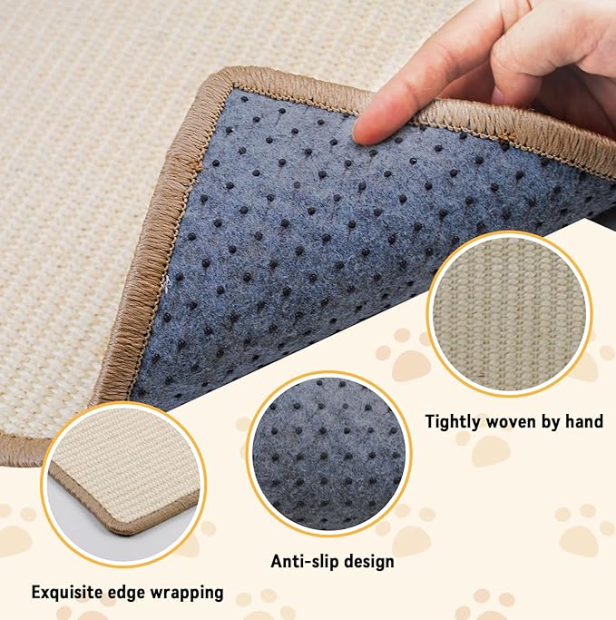 Large Rabbit Scratching Pad,23.6 x15.7 Inch Natural Sisal Scratch Mat for Bunny Biting Sleeping Nesting Pad Indoor Small Animal Claws and Teeth Care Bedding Accessories