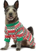Fitwarm Dog Christmas Outfit, Holiday Pet Clothes for Small Dogs Boy Girl, Festive Pajamas with Feet, Puppy Onesie, Red, Green, Medium