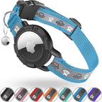 Reflective AirTag Cat Collar, Integrated Cat Tracker Collar with Air Tag Holder and Bell, Safety Elastic Band Cat GPS Collars for Girl Boy Cats, Kittens and Puppies (Blue, XS)