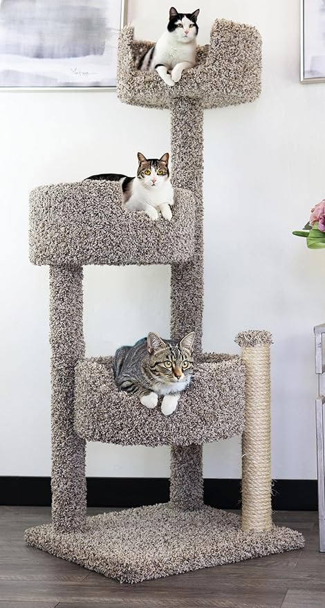 New Cat Condos Real Wood and Carpeted Cat Tree, Speckled