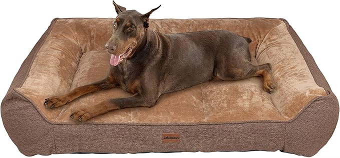 Orthopedic Dog Bed for Extra Large Dogs - Extra Thick Supportive Dog Couch Bed, Pet Beds Sofa with Waterproof Washable Cover & Non-Slip Bottom, Brown, 48x35 Inch