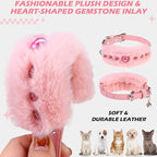 EXPAWLORER Valentine's Day Cat Collar - Adjustable Furry Leather Cat Collars with Pearls and Gemstones for Girl Boy Cats, Elegant Plush Pet Collar with Bell & Durable D-Ring, Pink