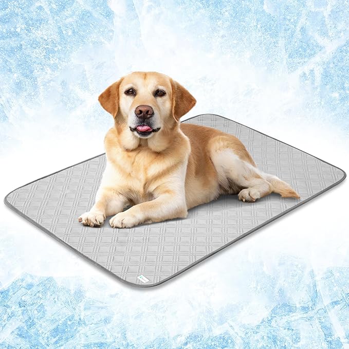PetAmi Waterproof Cooling Mat for Dog, Premium Pet Cooling Blanket for Bed Crate, Anti Slip Indoor Dog Cool Pad for Sleeping, Q-MAX Large Sofa Couch Cover Mat for Cat, Light Grey, 40x60