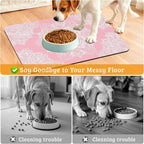 Pet Feeding Mat,Boho Mandala Absorbent Dog Cat Food Mat Pink Flower Dog Mat with Rubber Backing,Non-Slip Water Bowl Placemat,Pet Supplies 12" x 20"