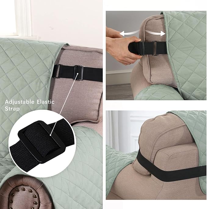 H.VERSAILTEX Sofa Protector for Dog Sofa Slipcover Quilted Furniture Protector with Non Slip Elastic Strap Water Resistant Sofa Cover Couch Cover Seat Width: 78"(Oversized Sofa, Desert Sage/Beige)