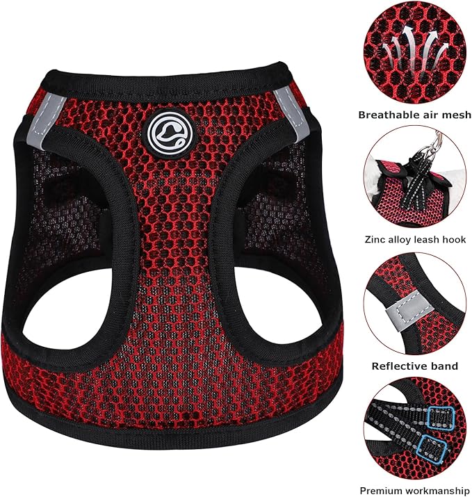 Dog Harness for Medium Dogs Chihuahua Harness Tiny Dog Harness for Cats Dogs Adjustable Reflective Pet Harness Small Cat Harness (Red, Medium)