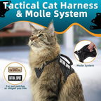Tactical Cat Harness Black for Walking Esacpe Proof,Adjustable Soft Mesh Large Cat Vest with Rubber Handle Easy to Control,Molle Patches L