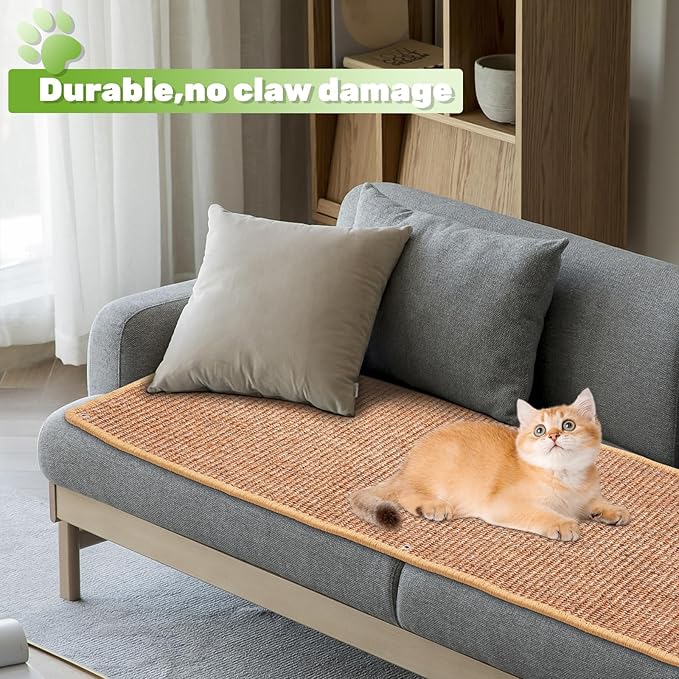 Natural Sisal Cat Scratcher Mat, Wall Scratcher Carpet, Cat Climbing Wall, Large Tall Scratching Post, Sofa Protector, Scratching Mat Pad for Indoor Cats (Brown, 78.7" Lx15.7 W, 1PC)