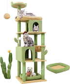 Globlazer Heavy Duty Cactus Cat Tree for Large Cats, Sturdy 72in Maine Coon Cat Tree for Large 20 lbs+ Cactus Cat Tower for Adult Biggest Cats with 6 Scratching Posts, Hammock, S72, Green