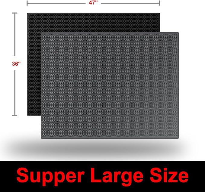 Cat Litter Box Mat: 47"x 36" Waterproof Kitty Cat Litter Trapping Mat, Easy-clean Double-layer Scatter Control Pad Rug (Black)