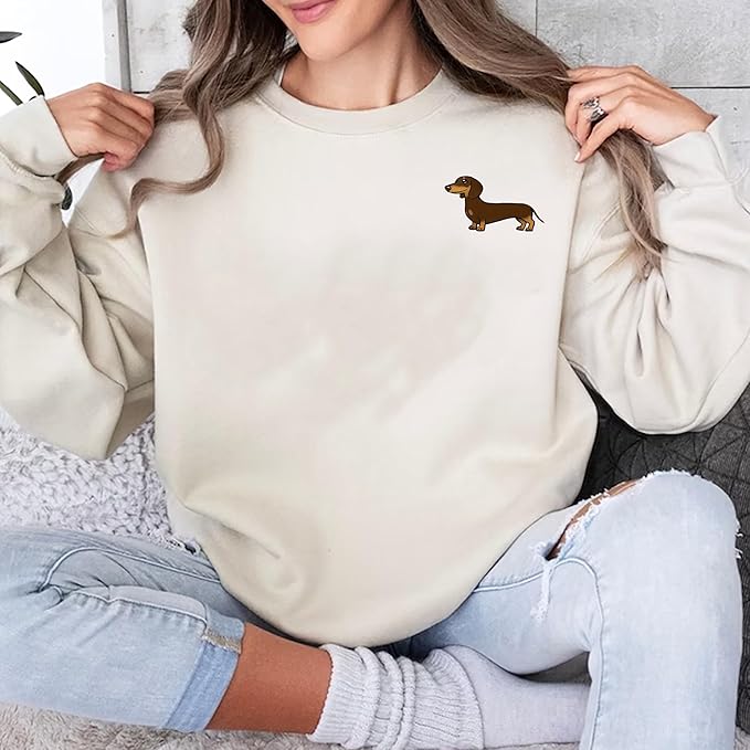 Customized Dachshund Crewneck, Custom Dog Pullover, Personalized Sausage Dog Sweatshirt, Unique Cream Pup Apparel, for Pet Lovers