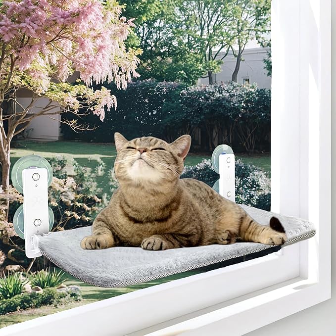 Cat Window Perch, Cordless Foldable Cat Hammock for Indoor Cats with Upgraded Suction Cups Strong Metal Frame Holds Up to 44lbs (M 1PC)