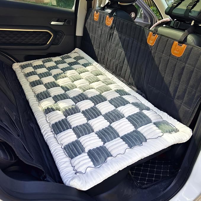 Backseat Pet Bed Mat, Truck Plaid Dog Bed for Car Back Seat, Deluxe Dog Seat Covers, Non-Slip Travel Pet Mat, Fit for Backseat Extenders and Trucks SUVs (Bluegrey&White, 24.8x54 inch)