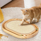 Oval Sisal Cat Scratcher with Ball Track - Woven Sisal Cat Scratching Pad & Interactive Cat Toy, Wooden Track with 3 Toy Balls for Indoor Cats, No Assembly Needed