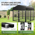 Sino Luban Outdoor Dog Kennel Outside Run with Doggy Door&Waterproof Roof - 4x4x4.6FT Large Dog Kennels Pens Outside for Small/Medium Dogs - Heavy Duty Cage Yard (Can Connect to Your Dog House)