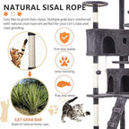 BestPet | 70" Cat Tree Tower | Light Gray | Sturdy, Easy to Assemble, Multi-Level Activity Center with Sisal Scratching Posts, Condos, Perches, Hanging Cat Toys, Observation Decks & Ladder