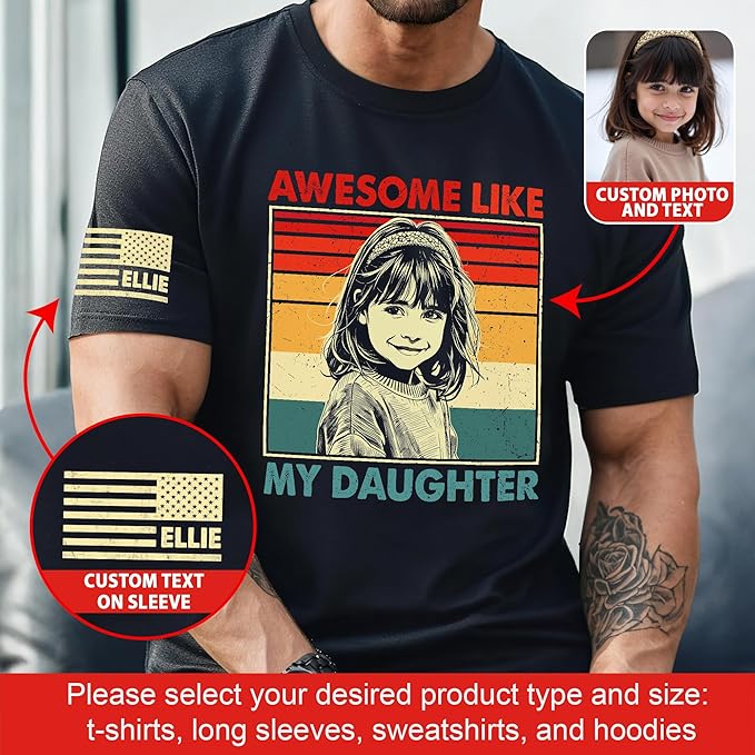 Customized Awesome Like My Daughter Shirts, Fathers Day Shirt with Kids Names, Funny Dad Shirts for Men