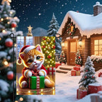 Christmas Garden Flag 12x18 Inch Cute Kitten Gift Flag Double Sided Holiday Cat Banner Outdoor Pet Yard Decoration for Porch Tree Lighting Display