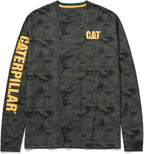 Caterpillar Trademark Banner Long Sleeve Tee Shirts for Men with Center Back Neck Wire Management Loop and Cat Workwear Logo
