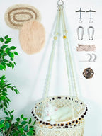 KARCEEY Macrame Cat Hammock - Hanging Cat Bed for Wall & Window - Boho Swing with Full Hardware Kit & Nip Toy - Stable Heavy Duty Design for Large & Senior Felines up to 60lbs