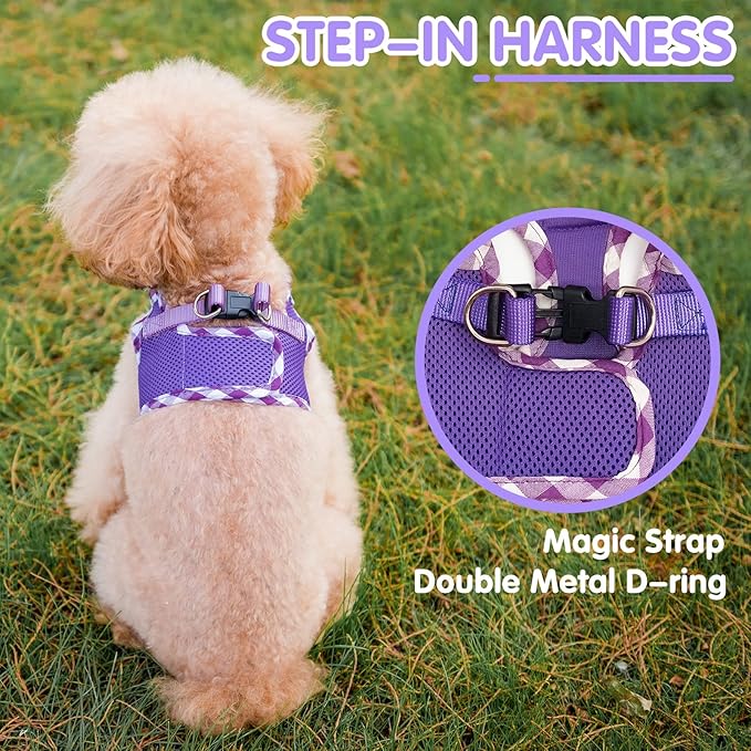 PUPTECK Dog Harness for Puppy and Small Sized Dogs, Step-in No Pull Soft Mesh Vest Harness for Cats Small Pets Walking, Purple, New XXS