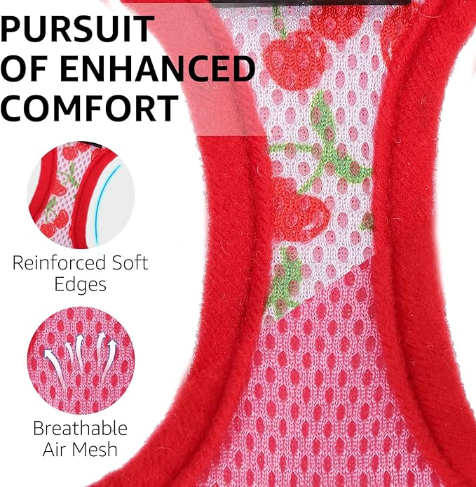 SCENEREAL Cat Harness & Leash Set Escape Proof - Adjustable Air Mesh Vest with Reflective Strips for Kittens, Puppies, Rabbits, Cherry S