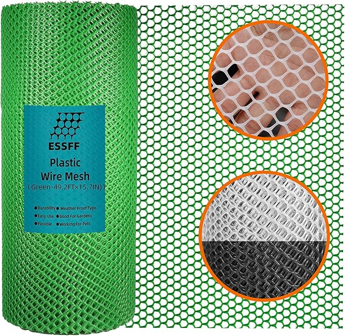 Pet & Garden Safeguard - 15.7IN x 49.2FT Roll - Green Plastic Netting, Multi-Use Decorative Fence for Poultry, Dogs, Rabbits,Chicken and Snake Barrier