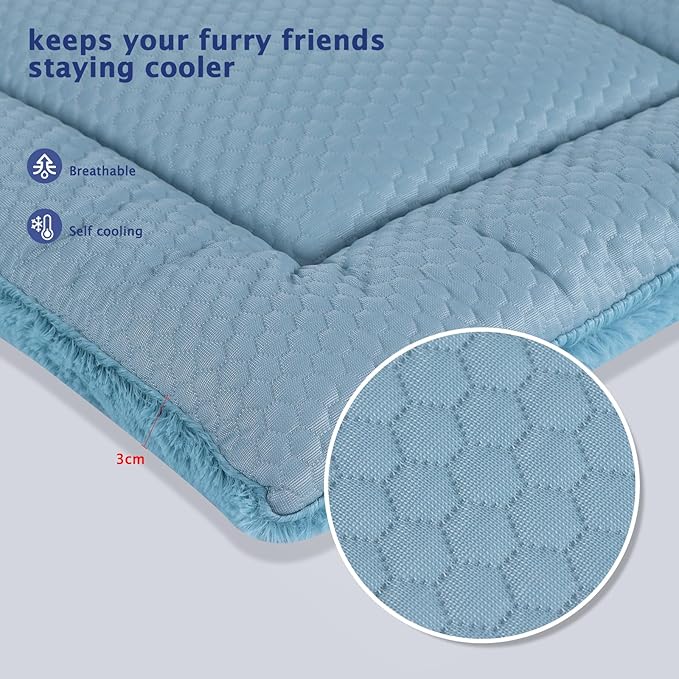 Dog Bed Mat, Crate Pad Reversible,Soft Kennel Pad, Washable Dog Crate Mat (Cool and Warm),Pet Sleeping Mattress for Small Medium Dogs XB009 (24''x18'',Blue)