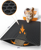 Cat Litter Mat - 30" x 24" Large Litter Box Mat with Double Layers, Urine-Proof and Non-Slip Litter Trapping Mat, Easy to Clean Kitty Litter Mats for Floor, Scatter Control, Black