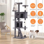 BestPet | 70" Cat Tree Tower | Light Gray | Sturdy, Easy to Assemble, Multi-Level Activity Center with Sisal Scratching Posts, Condos, Perches, Hanging Cat Toys, Observation Decks & Ladder