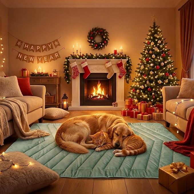 Pet Mat, Reversible Dog Bed Mat for Crate, Soft Warm Flannel for Winter, Washable Anti-Slip Mattress for Large Medium Dogs Sleeping, Multi-Use Kennel Pad for Floor Car Sofa, New Year Gift