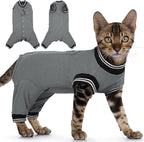 PUMYPOREITY Cat Recovery Suit for Hind Legs, Cat Surgical Spay Suit with Leg Sleeves to Stop Licking, Long Rear Sleeve Wound Cover Abdomen Kitten Onesie, Grey, S