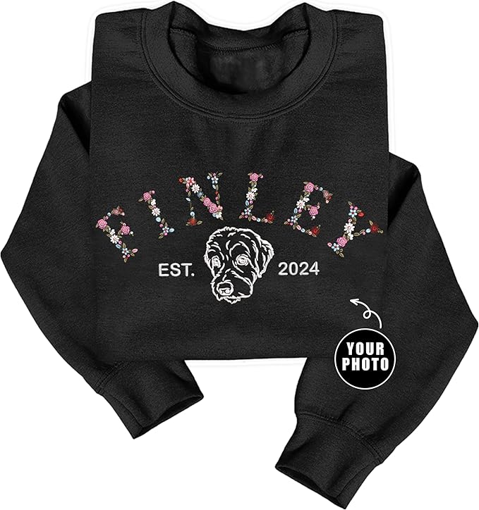 NAZENTI Floral Custom Embroidered Dog Sweatshirt, Dog Mom Sweatshirt, Custom Dog Dad Shirt, Gifts For Pet Lovers