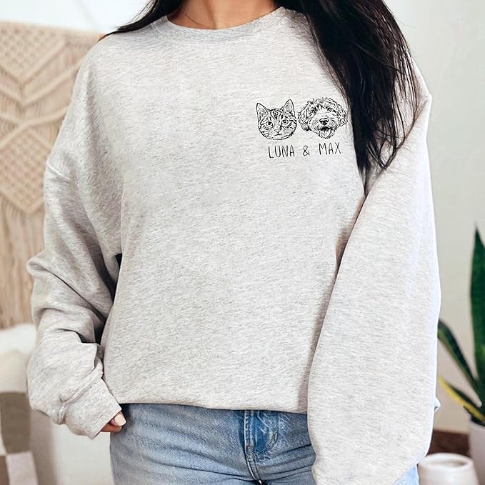 Noni Personalized Portrait Hoodie or Sweatshirt with Dog Cat Photo, Custom Sweatshirt with Drawing and Name, Unique Gift for Dog Mom Dad, Animal Lover Birthday 2