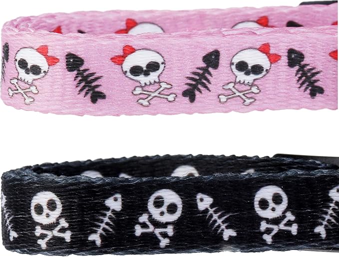 BoomBone Skull Cat Collar Breakaway with Bell,Pack of 2 Safe Halloween Puppy Collars