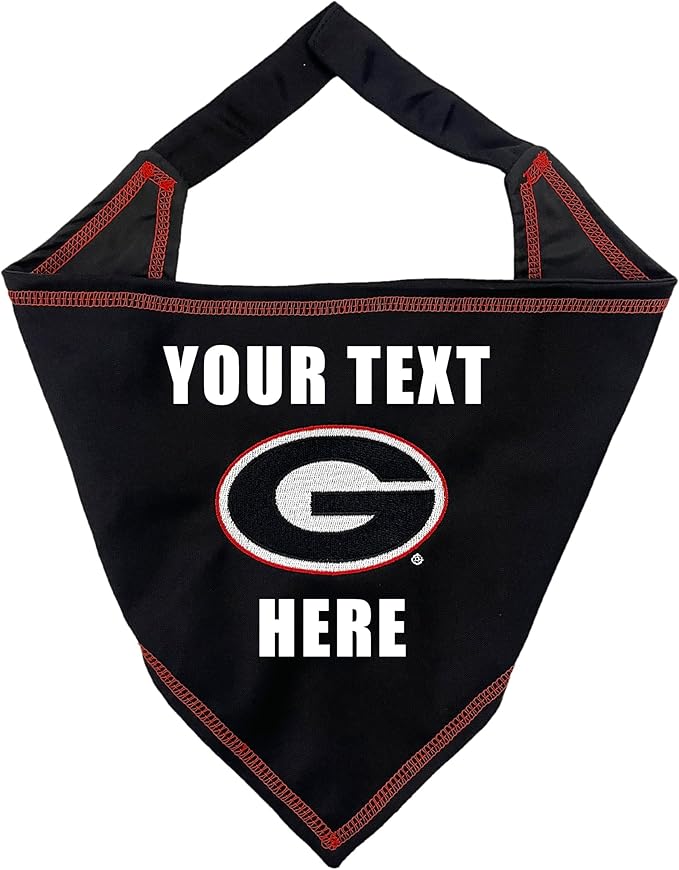 NCAA Georgia Bulldogs Personalized Tie Bandana for Dogs & Cats, Size Large/X-Large. Custom Dog Scarf Bib for Pet Cat Dog. Ultimate Game-Day & Party Customizable Bandana
