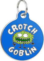 Bad Tags Personalized Dog and Cat ID Tags in 25+ Designs and 2 Sizes - 5 Lines of Custom Engraved Text - Funny Cute Personalized Pet Tags (Crotch Goblin, Small (1 inch))