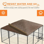 PawHut Outside Dog Kennel, 7' x 7' x 5' Puppy Play Pen with Canopy, Garden Playpen Fence Crate Enclosure Cage Rotating Bowl, for Dogs, Chickens, Ducks, Black