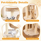 PETSITE 41 Inch Modern Cat Tree for Indoor Cats, Multi-Level Cute Cat Tree with Scratching Posts, Hand-Made Wicker Cat Condo & Top Perch, Dangling Ball, and Sisal Rope, Beige