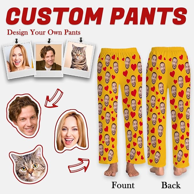 Personalized Face Pajama Pants for Men Women Custom Photo Printed Pajamas Bottoms Trousers Gift for Christmas Birthday