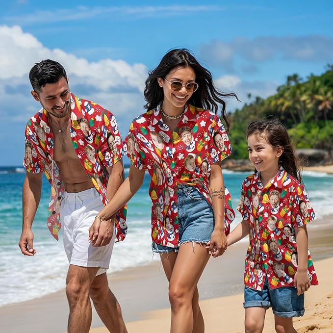 Custom Hawaiian Shirt with Face for Men, Unisex Tropical Beach Shirts Personalized Casual Funny Hawaii Button Down Shirts