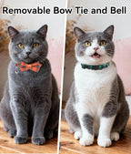 Joytale Upgraded Cat Collar with Bells, Breakaway Cat Collars with Bow Tie, 2 Pack Girl Boy Safety Plaid Kitten Collars, Green+Orange